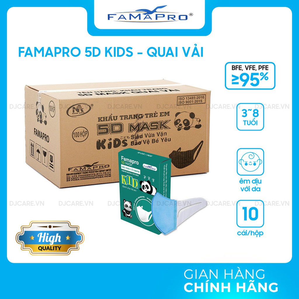 [SỈ THÙNG 5D MASK KID QUAI VẢI- 100 HỘP] Khẩu trang y tế trẻ em kháng khuẩn 3 lớp Famapro 5D Mask kid
