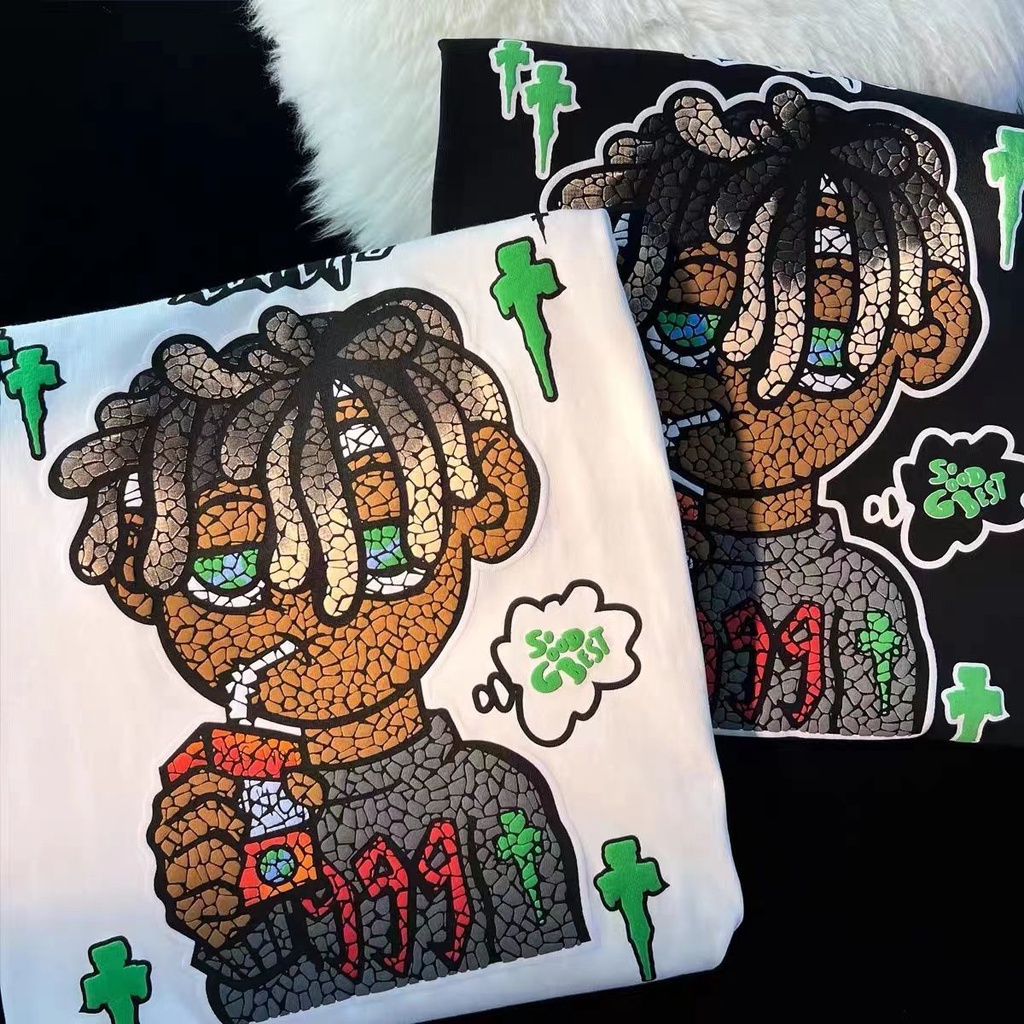 Áo Thun Tay Ngắn Dáng Rộng Vải Cotton In Hoạt Hình Kiểu Hip-Hop Mỹ Cá Tính Cho Nam
