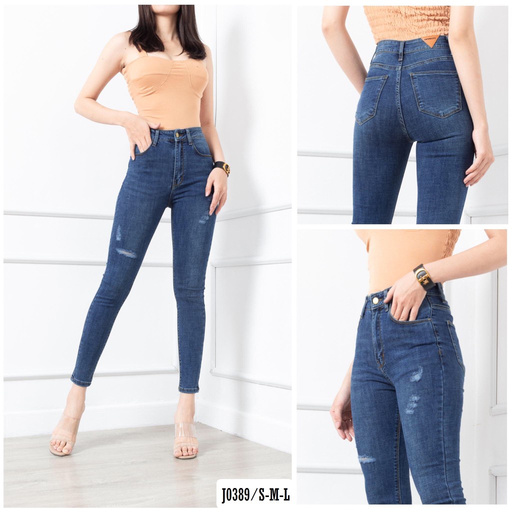 Quần Jean Nữ Ôm Rách Xước J0389