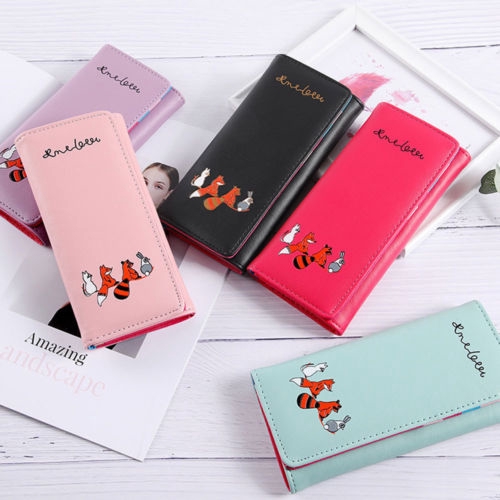 Ví da dài cầm tay cho nữ in hình cáo dễ thương