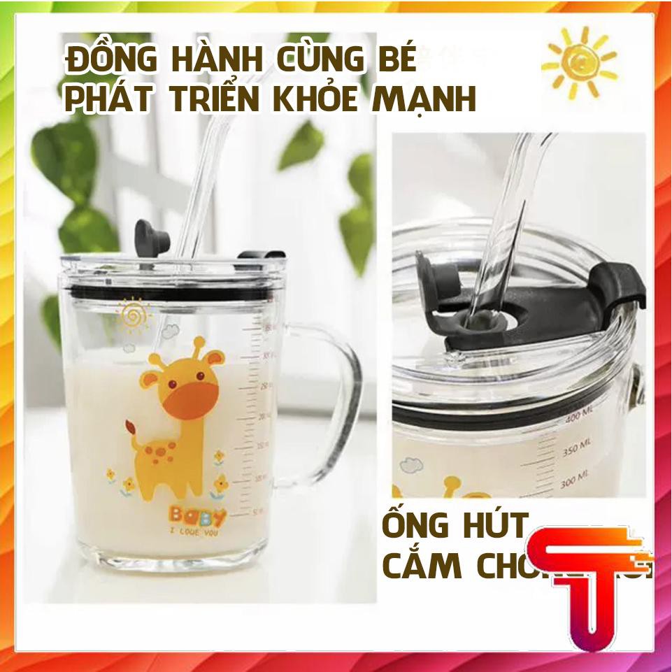 [Freeship extra] CỐC PHA SỮA THUỶ TINH CHIA VẠCH 450ml SIÊU TIỆN LỢI CÓ NẮP VÀ ỐNG HÚT CHO BÉ - T3A3