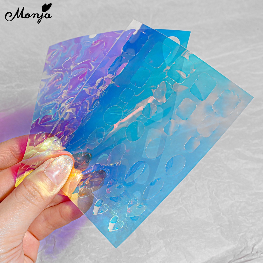 Miếng dán trang trí móng tay MONJA kiểu giấy bóng kính phản quang DIY 3D thời trang dành cho salon