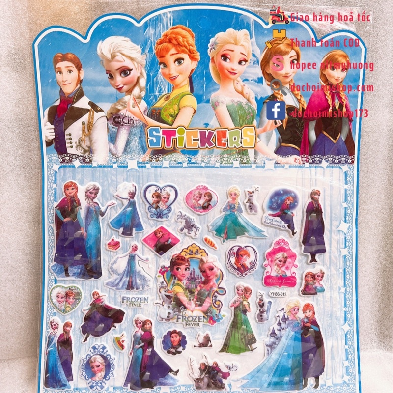 Sticker hình dán Elsa Anna Poli Sophia Mickey Pony Peppa Đội chó YH66