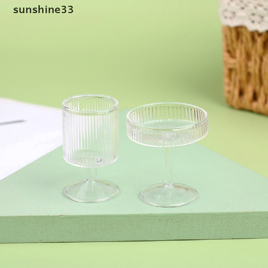 SU Dollhouse Glass Cake Stand Fruit Tray Dessert Pan Kitchen Wine Glass Decor Toy n