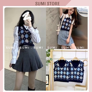 Áo len Gile dáng ngắn croptop hoạ tiết ziczac quả trám style Hàn Quốc