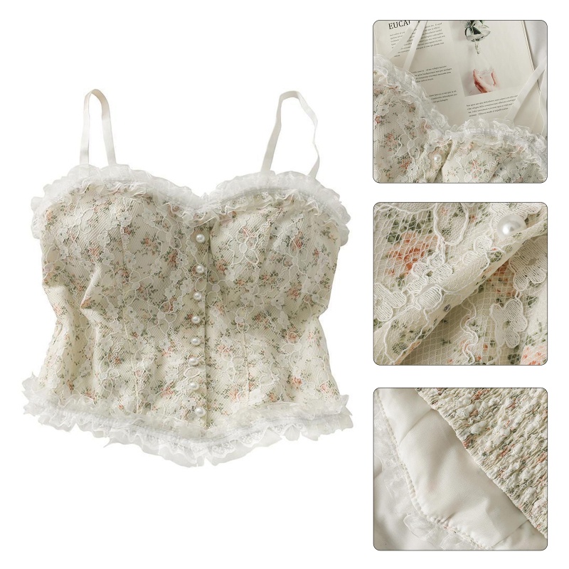 Áo hai dây co giãn họa tiết ren hoa thời trang gợi cảm cho nữ