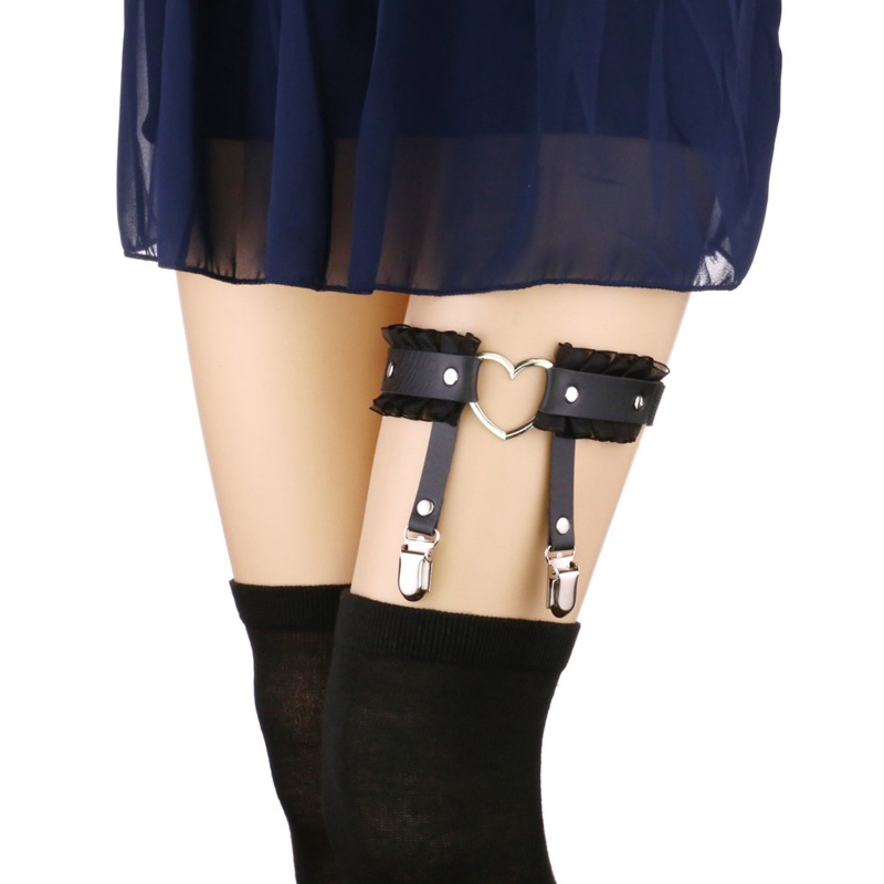 Đôi Vớ Da Pu Phối Ren Và Kẹp Chân Dùng Hóa Trang Thời Trang Cho Nữ