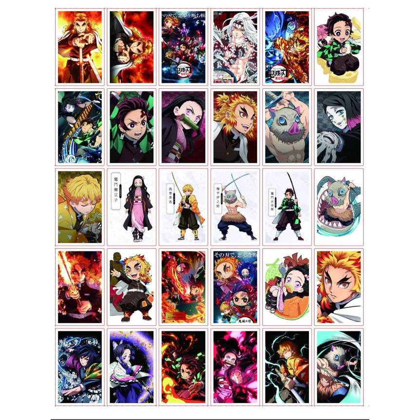 Hộp 30 thẻ hình hoạt hình Demon Slayer Kimetsu No Yaiba Kamado Tanjirou Nezuko