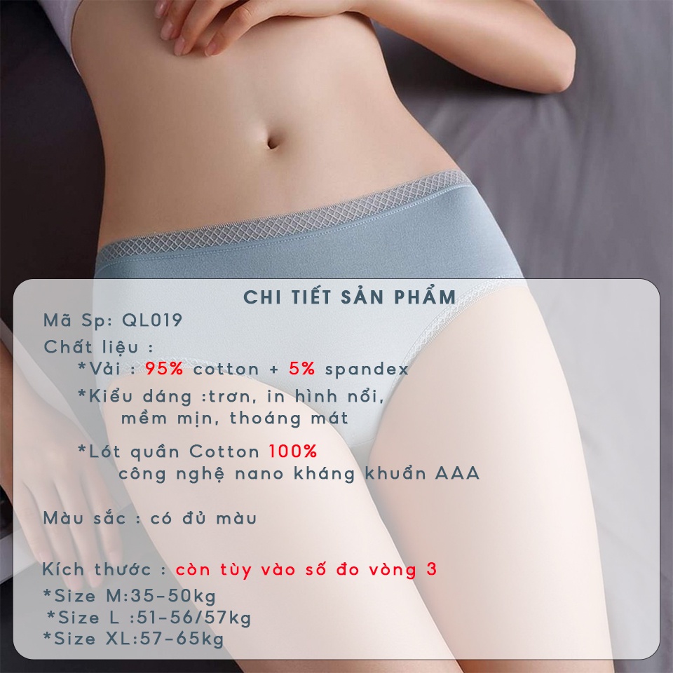 Quần lót nữ cotton kháng khuẩn cao cấp bigsize AMYRA cạp ren lưới y tế thoáng mát mềm mịn ql019