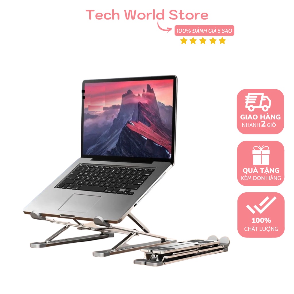 Giá đỡ Laptop, Giá kê MacBook, ipad, Ultrabook chất liệu bằng nhôm 2 tầng điều chỉnh độ cao, chống mỏi cổ, dễ gấp gọn N8