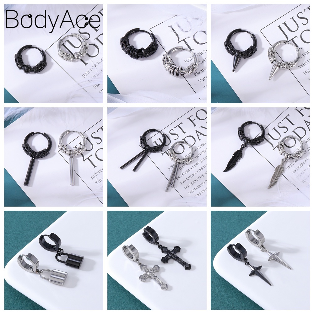 1 Khuyên Tai Hình Thánh Giá Bằng Thép Không Gỉ Phong Cách Gothic