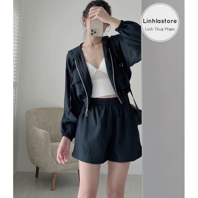 SET ÁO KHOÁC ĐŨI NHĂN KÈM QUẦN SHORT STYLE HÀN QUỐC