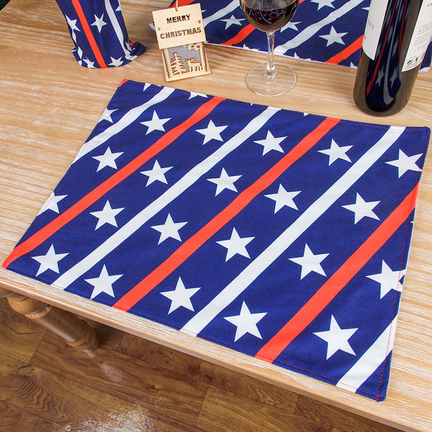 ☆YOLA☆ 4pcs/set Table Decor Independence Day Non-Slip Table Place Mats Placemats Heat-Resistant Kitchen Rectangle Washable American Flag