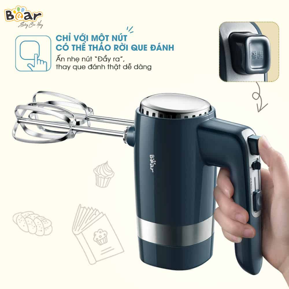 Máy đánh trứng cầm tay Bear  công suất mạnh mẽ 300W, 4 đầu khuấy inox 304, 10 cấp độ-Bảo hành 12 tháng