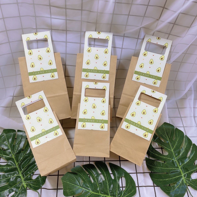 100 Túi giấy kraft Nâu hoạ tiết Bơ đựng quà tặng, mỹ phẩm