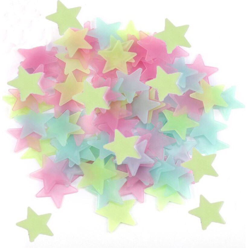 Gói 100 ngôi sao dạ quang dán tường ( phát sáng trong đêm - tặng kèm băng dính 2 mặt )