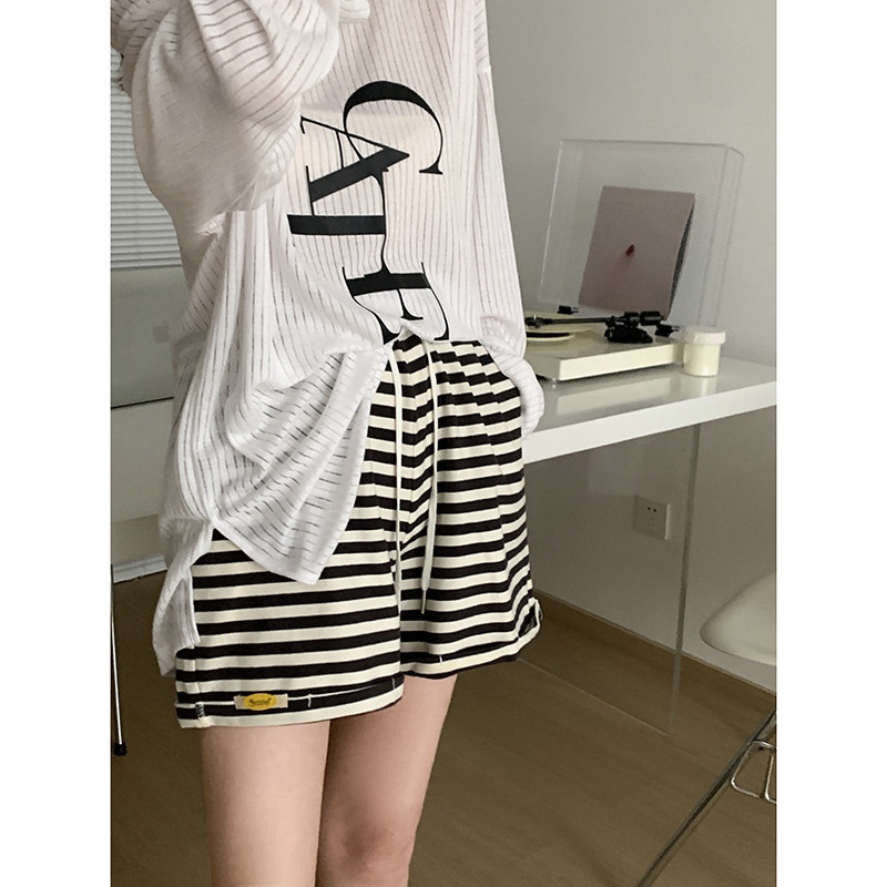 Quần short nữ ống rộng thể thao đi biển Lưng cao Hàn Quốc Quần đùi sooc ống rộng nữ cạp cao kẻ sọc ngang