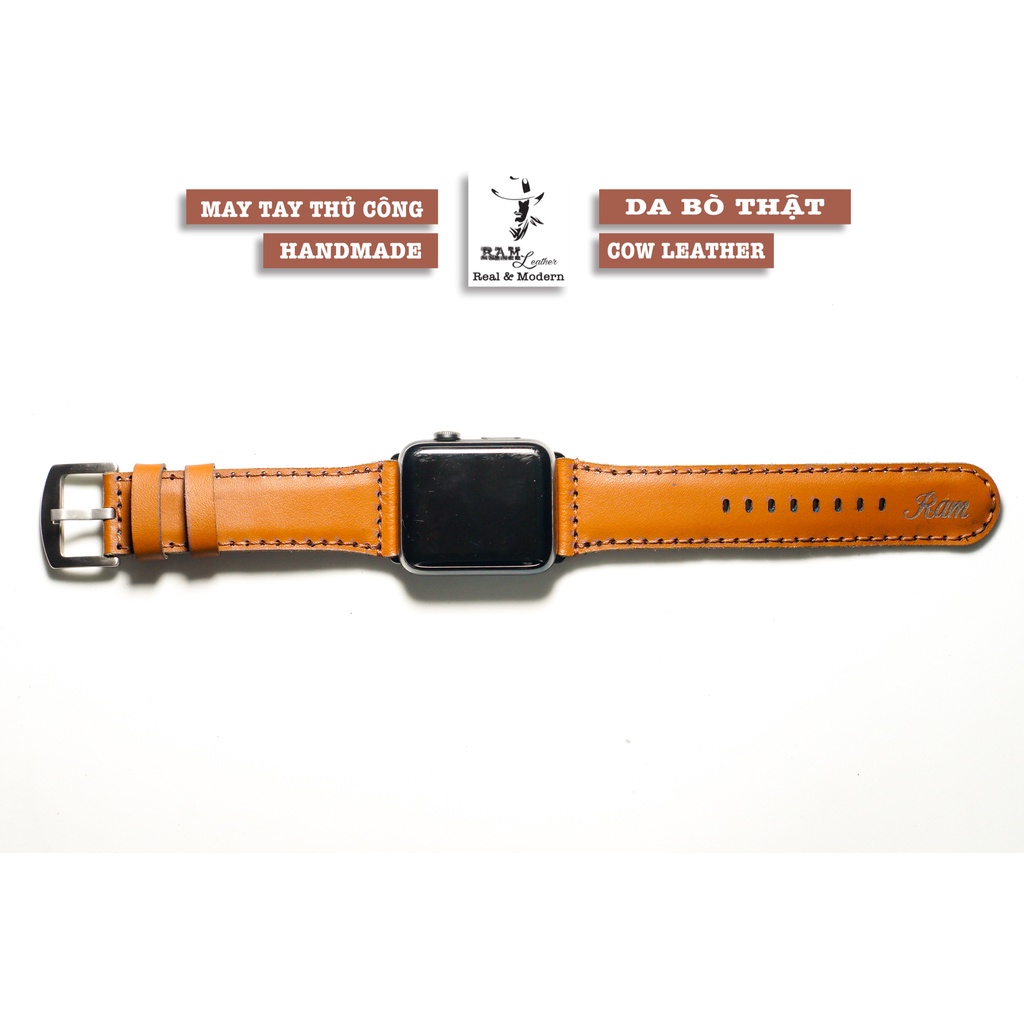 Dây Apple Watch , iWatch , iphone Watch da bò thật màu cam - RAM Leather Bauhaus 1988