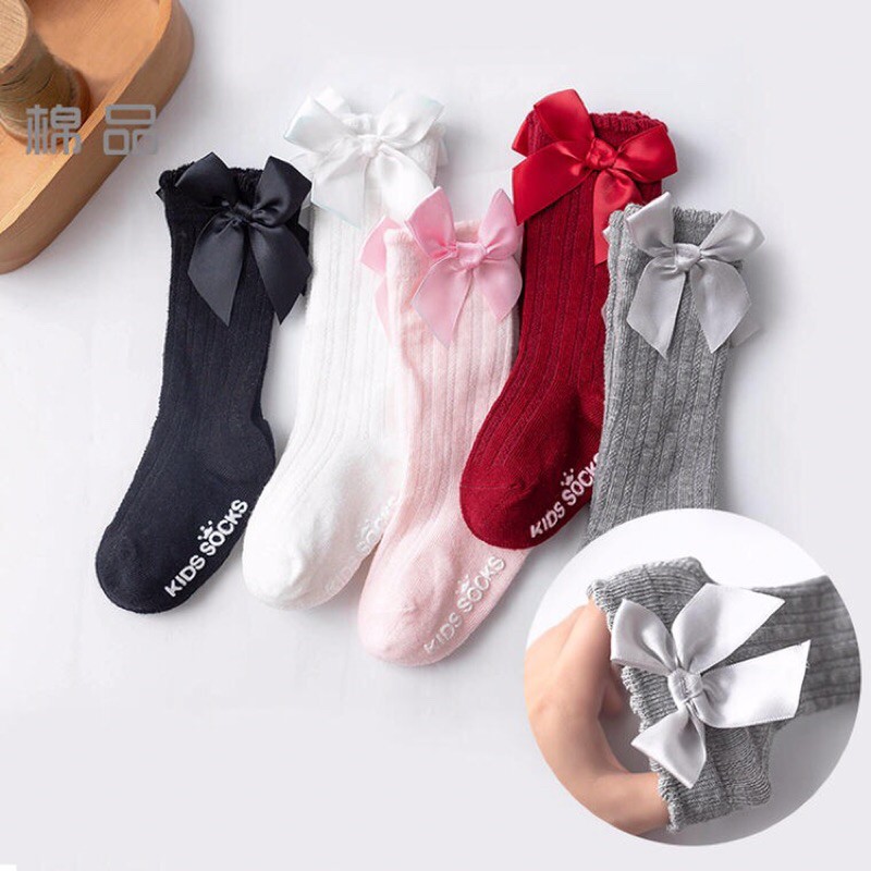 Tất Cổ dài Kids Socks đính Nơ chống trơn trượt cho bé gái TCC5