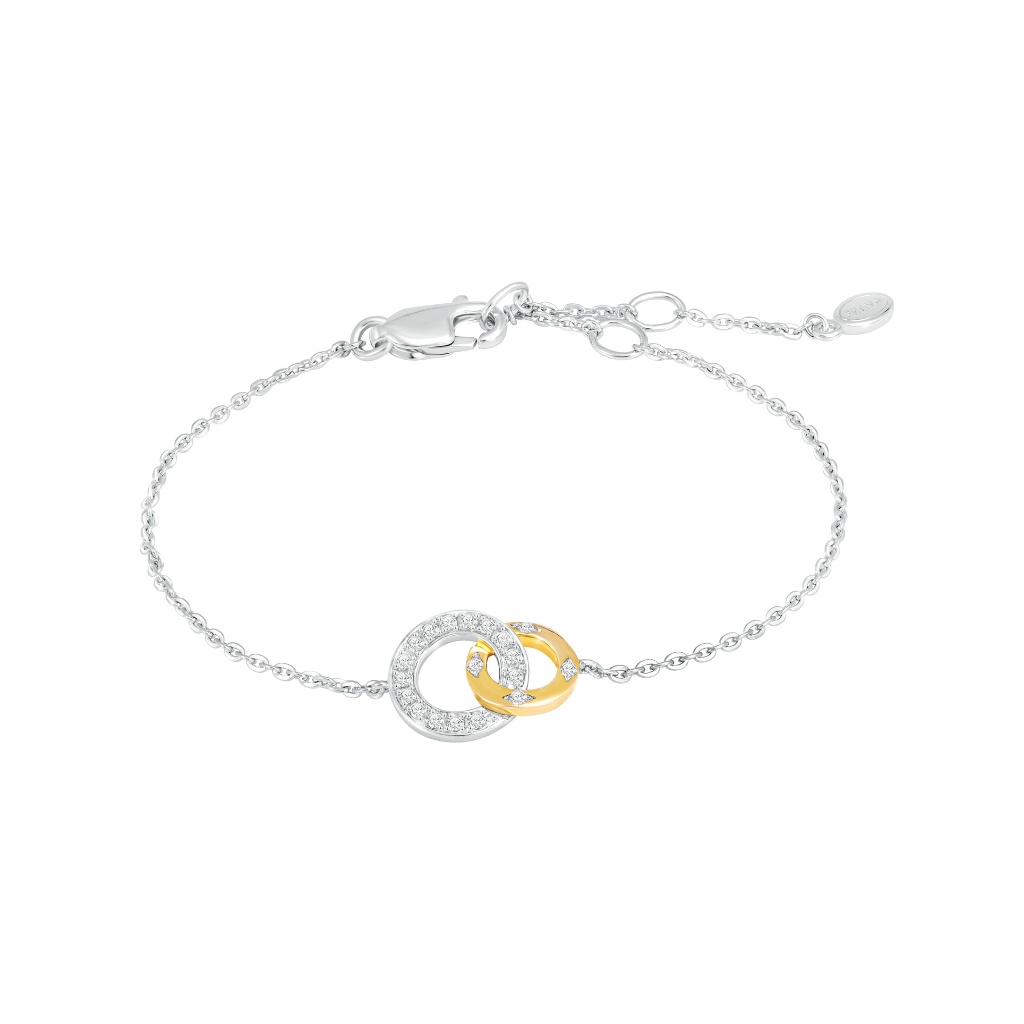 PRIMA Lắc tay Vàng 18K - Đính Kim cương- BST Love - Vòng tròn lồng ghép - 105L0318