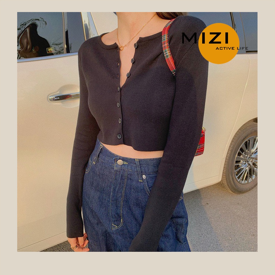 Áo croptop nữ tay dài kiểu ôm bigsize thun body cổ tròn có nút cúc ulzzang thời trang Hàn Quốc Mizi AT01 | BigBuy360 - bigbuy360.vn