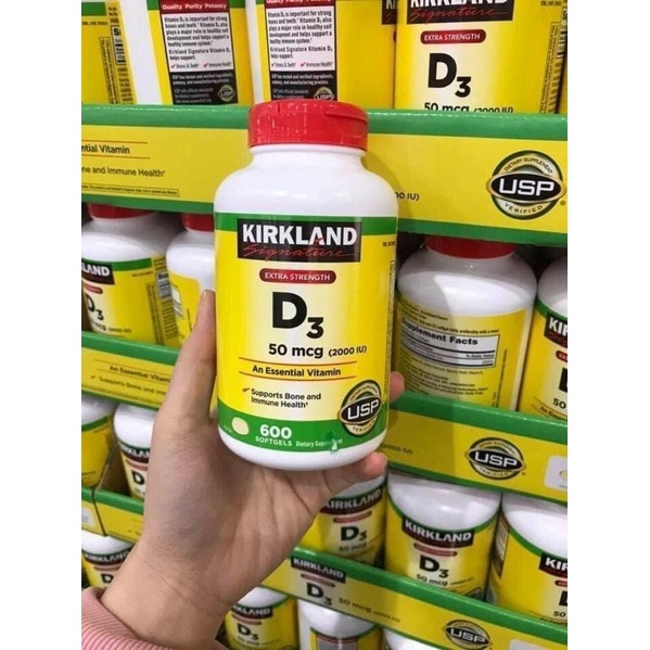 Viên uống Vitamin D3 Kirkland Extra Strength D3 50mcg 600 viên