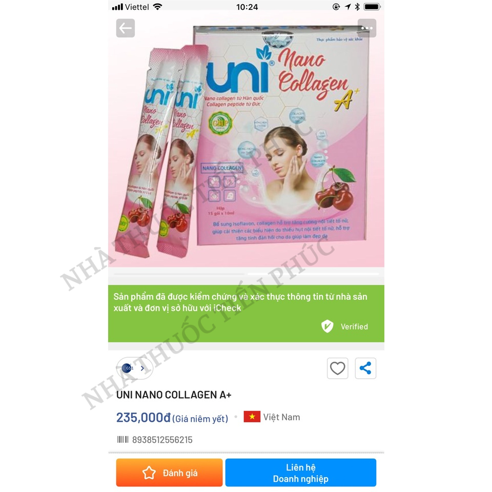 UNI NaNo Collagen - A++  Làm đẹp da, tăng cường nội tiết tố.Hộp 15 gói