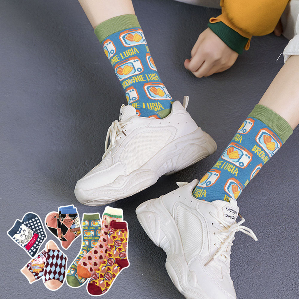 Korean unisex retro All-match Color College Pile Socks breathable Cotton Tube Socks