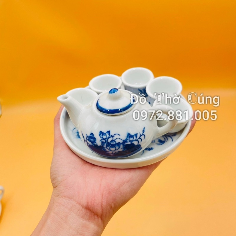 Bộ ấm chén pha trà thờ men lam