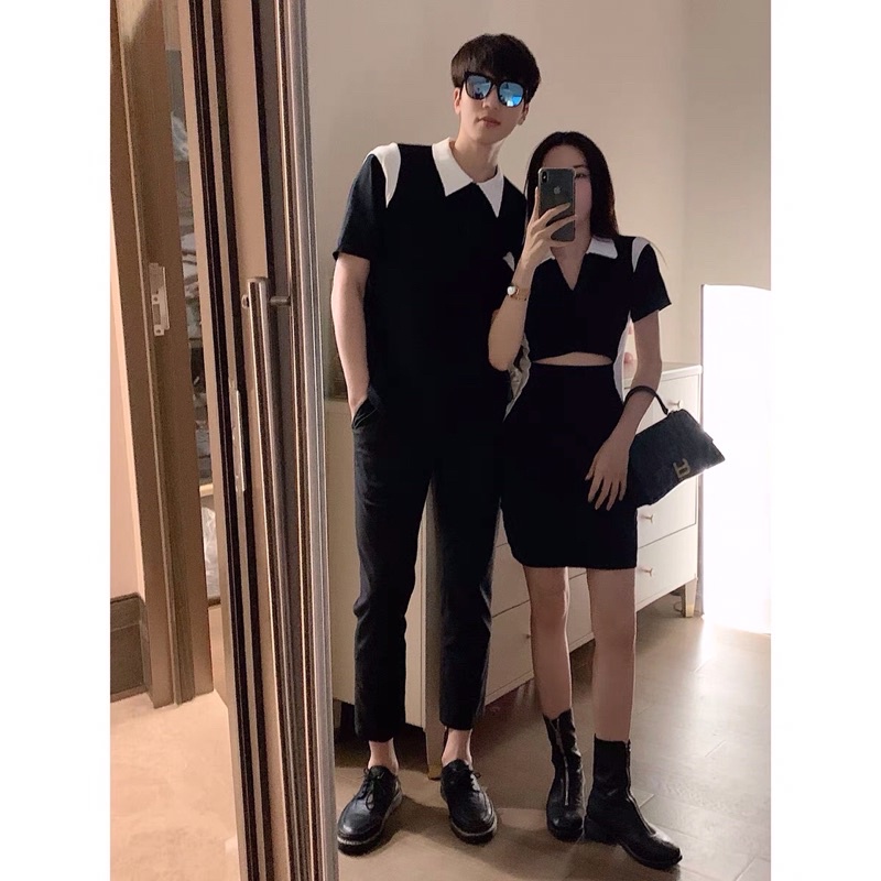 Sét đồ đôi nam và nữ áo polo nam kết hợp váy body nữ