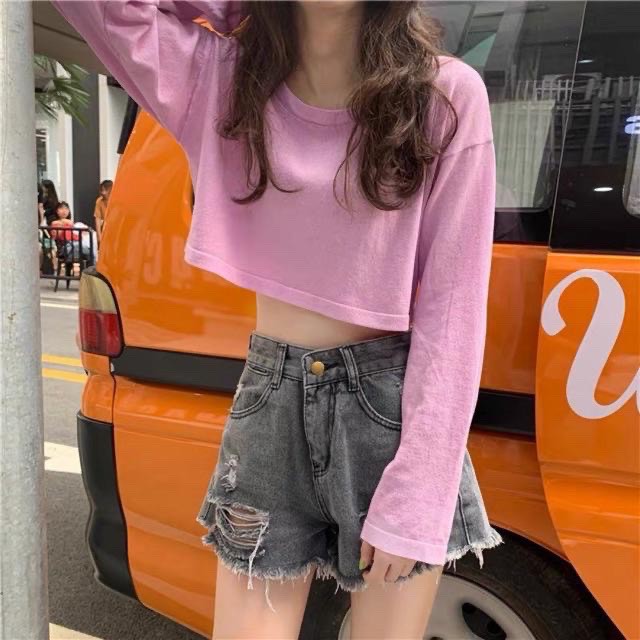 Áo croptop nữ trơn dài tay thun da cá mềm mại bao xinh - CRT01