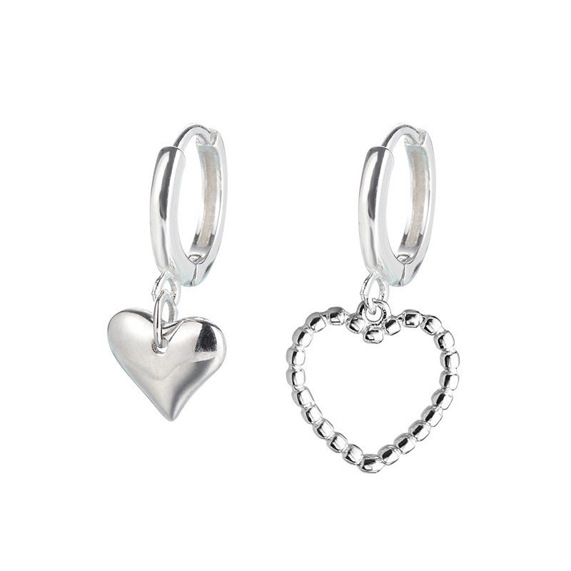 Khuyên tai bạc hình trái tim rỗng không đối xứng phong cách Hàn Quốc cổ điển sáng tạo thời trang cho nữ