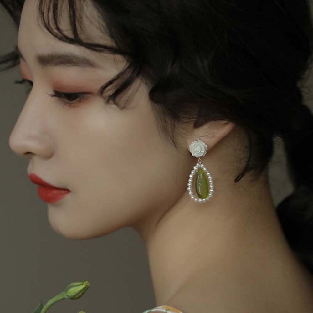 Khuyên Tai Hoa Hồng Bằng Hợp Kim Đính Ngọc Trai Nhiều Màu Thời Trang Thanh Lịch Cho Nữ