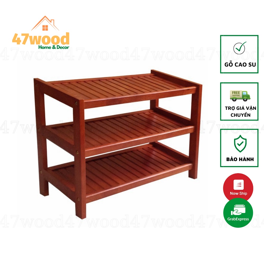 Kệ để giày dép 3 tầng rộng 60cm, gỗ cao su chống nước - Giá để giày dép 3 tầng 47wood