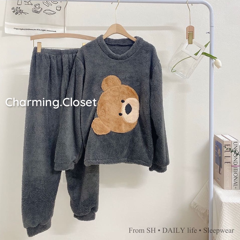 [Ảnh thật/ Không rụng lông] Bộ Ngủ Lông 2 Mặt Cao Cấp, Bộ Ngủ Nữ Mùa Đông Hàng Xuất Khẩu Cao Cấp