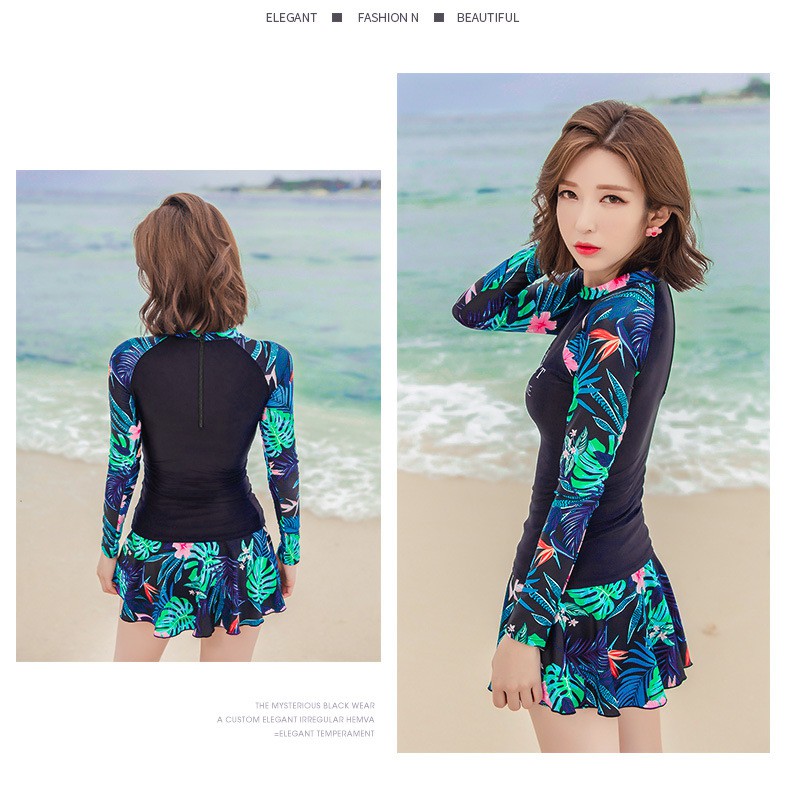 Bộ Đồ Bơi Áo Tay Dài + Chân Váy Thời Trang Quyến Rũ Cho Nữ | BigBuy360 - bigbuy360.vn