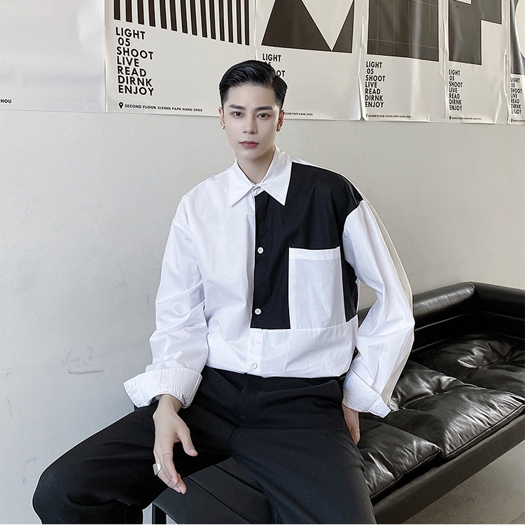 Áo Sơ Mi Dài Tay Phối Vai Phong Cách Unisex Thời Trang Trẻ Trung Năng Động
