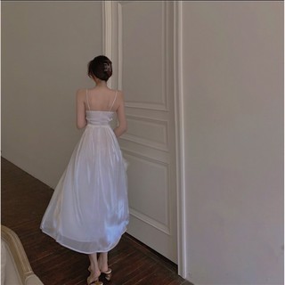 Váy 2 dây hai dây trắng maxi dáng dài xoè