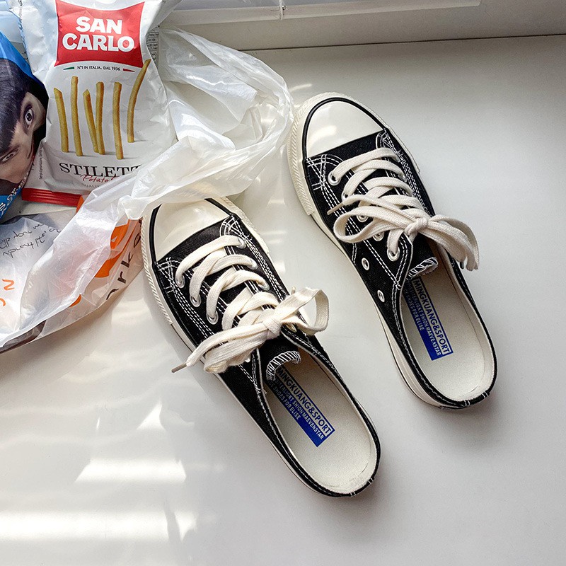 Mới Giày Thể Thao Nửa Chân Vải Bạt Cổ Điển 2021 Dành Cho Nữ