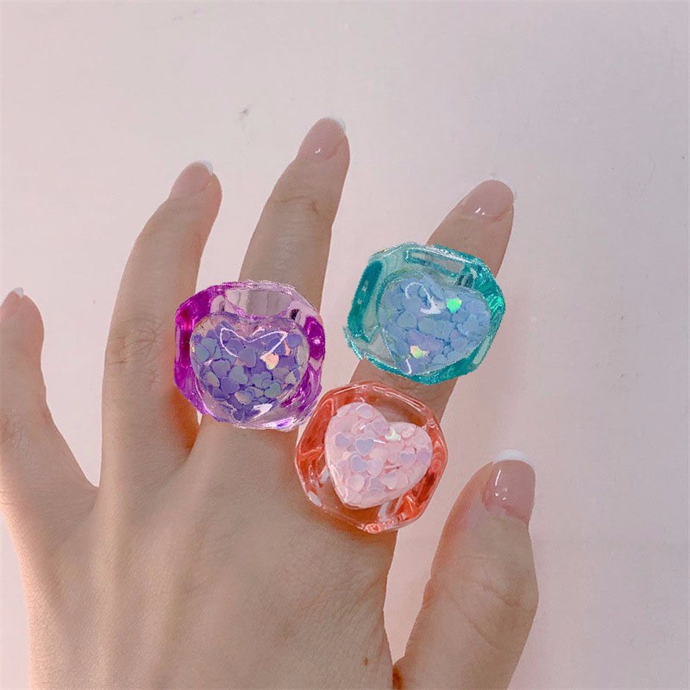 Nhẫn Đeo Ngón Tay Hình Trái Tim Trong Suốt Đính Kim Sa Lấp Lánh Thời Trang Hàn Quốc Cho Nữ