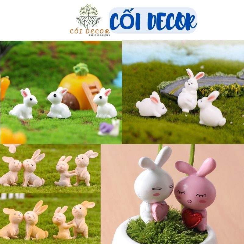 Tiểu cảnh Terrarium ❤️ Mô hình thỏ trắng tiểu cảnh trang trí sen đá, sân vườn, bể cá, bể terrarium