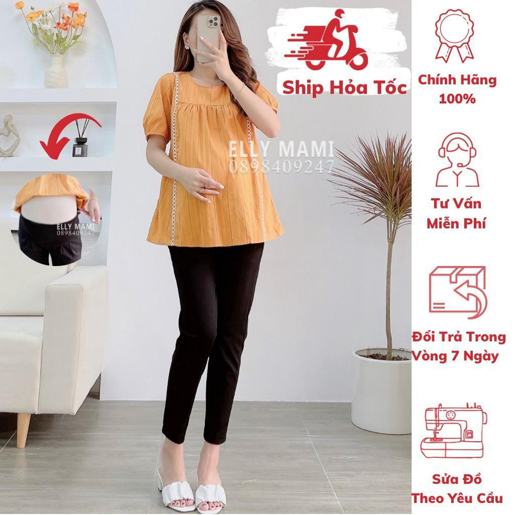 ( 40kg - 75kg ) Set Áo Bầu , Bigsize Sau Sinh Vàng Viền Ren Mặc Thoải Mái Suốt Thai Kì &amp; Sau Sinh Thiết Kế Cao Cấp
