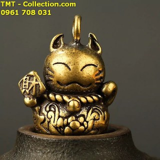 Tượng Đồng Móc Khóa Mèo Thần Tài; Xỏ lỗ đeo dây, làm đồ treo móc khóa-TMT Collection-SP002429