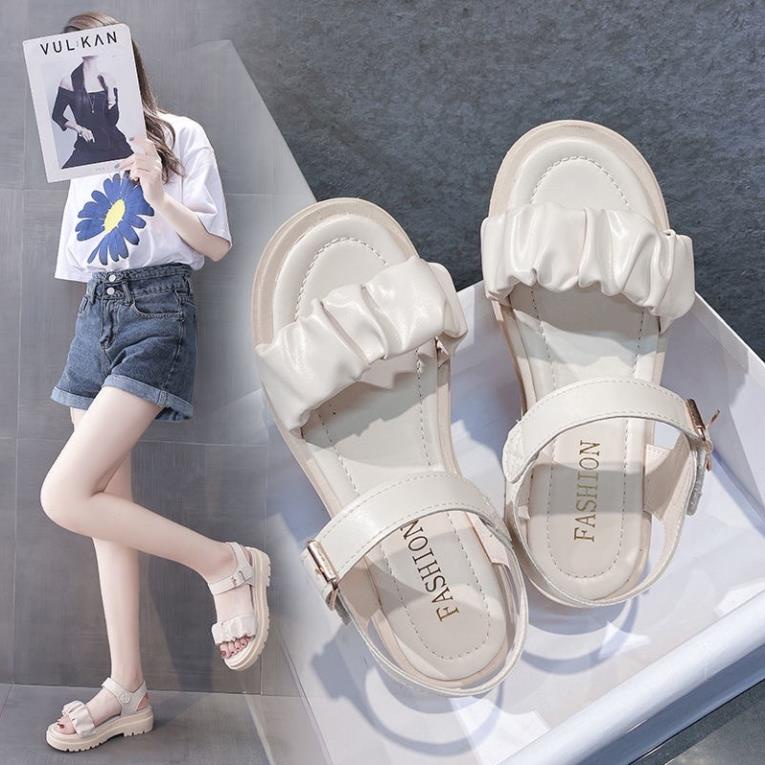 Giày sandal mã S62 nhún đế chiến binh mũi hở có 2 màu đen và trắng hot trend 2022
