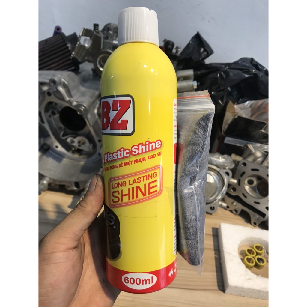 CHAI XỊT BÓNG VỎ XE NHỰA NHÁM BZ TIRES PLASTIC SHINE 600ml MẪU MỚI