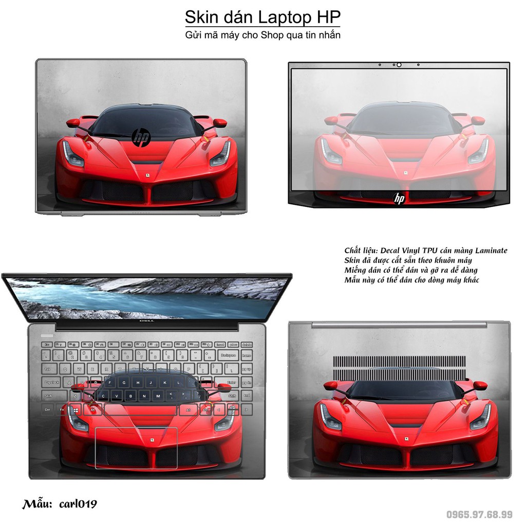 Skin dán Laptop HP in hình xe hơi (inbox mã máy cho Shop)