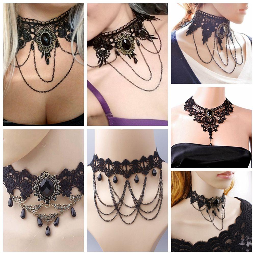 Vòng Cổ Choker Ren Màu Đen Phong Cách Steampunk Cổ Điển Cho Nữ