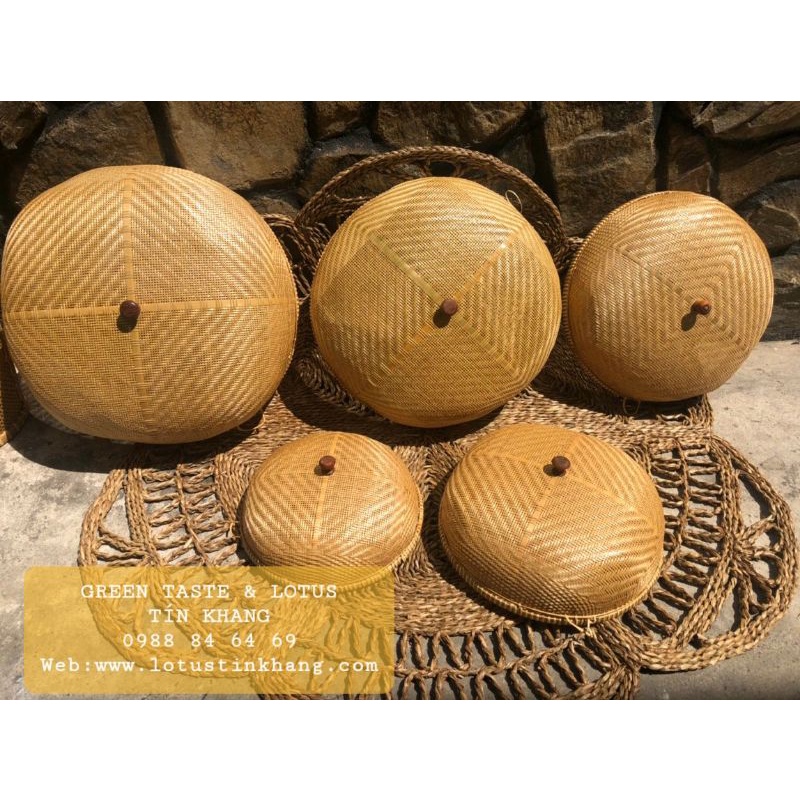 Lồng Bàn Tre, Lồng Bàn Mây Tre Đan Handmade Nút Gỗ Chuẩn Đẹp Dùng Đậy Thực Phẩm, Decor Nội Thất Cao Cấp