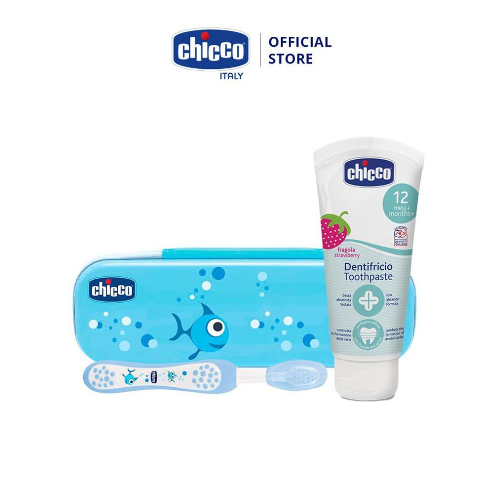 Bộ chăm sóc răng miệng 3 in 1 cá xanh / hồng hoa / rùa con Chicco tiện cho bé mang đi học