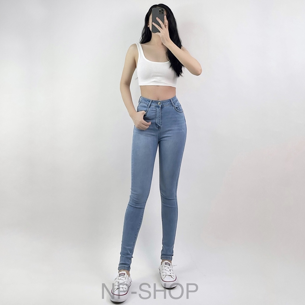 Quần jean nữ lưng cao NPSHOP co giãn có túi, quần bò cạp cao skinny jeans bigsize trơn dài basic